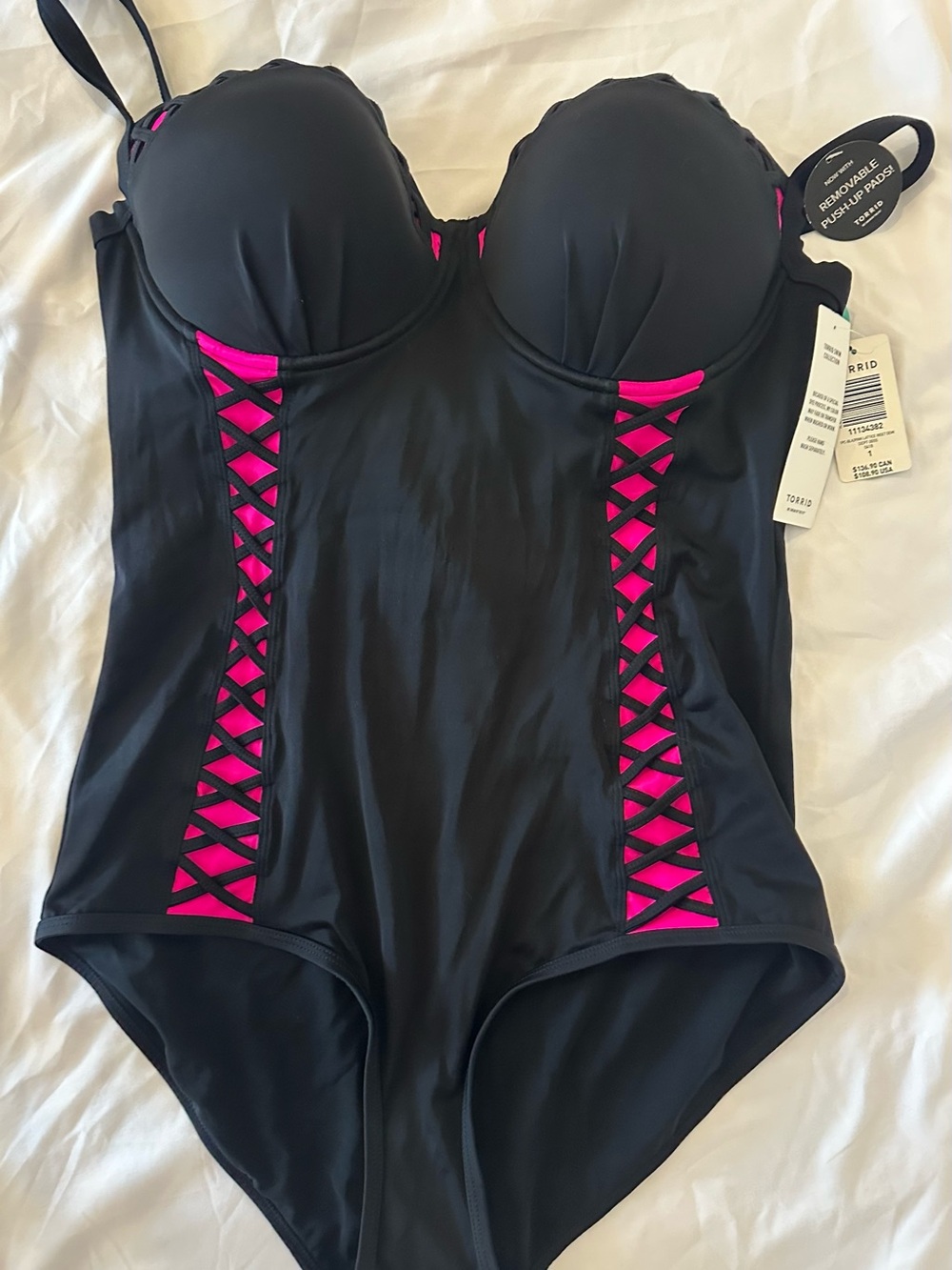 NWT Torrid Black One-Piece Swimsuit with Hot Pink Accents - Picture 5 of 16